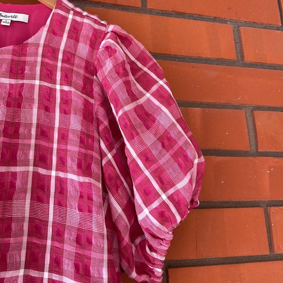 MADEWELL Women's Pink Short Sleeve Plaid Blouse Top Size Small - Picture 7 of 10